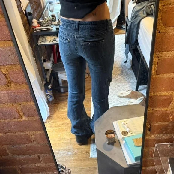 Women’s Dark Blue Denim Low-Rise Bootcut Jeans - Picture 3 of 4